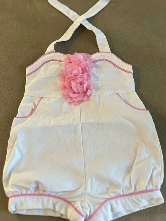 Janie and Jack Other - Janie and Jack White Halter Romper with Pink Trim and Floral Accent